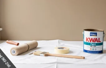 A paint roller applying KWAL Paint 961-246 on a freshly prepped interior wall showing smooth, consistent low-VOC coverage.