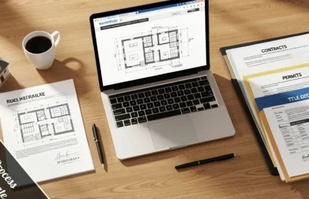 Real estate documents and laptop displaying the LDM Process in Real Estate for efficient property transaction management.