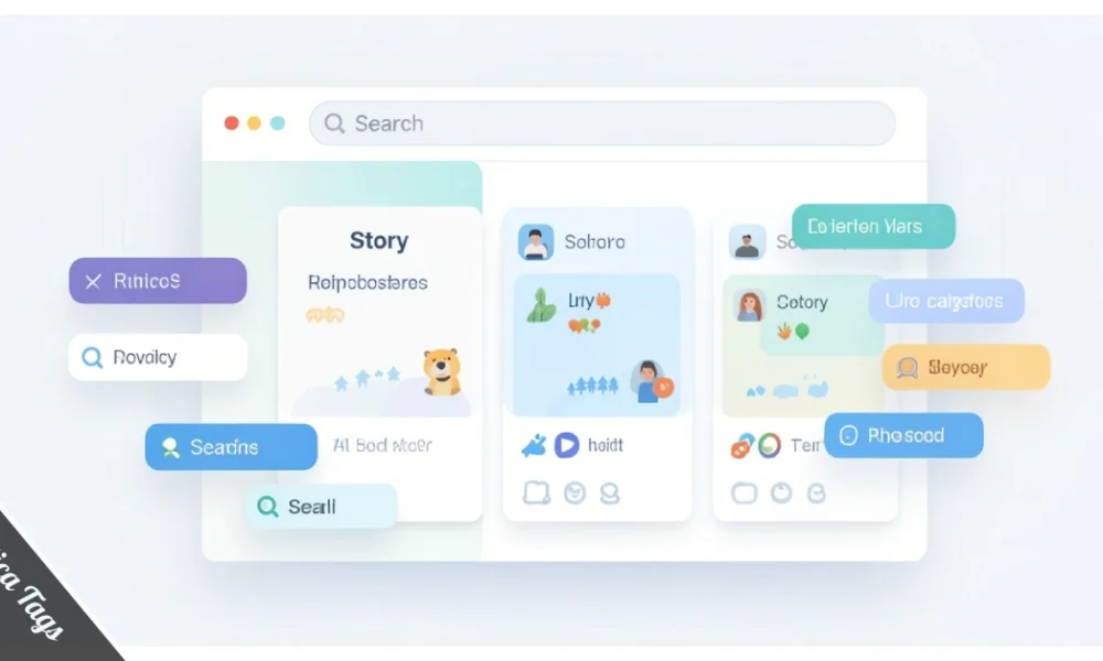 Literotica tags system showing story labels and search filters on a content browsing screen