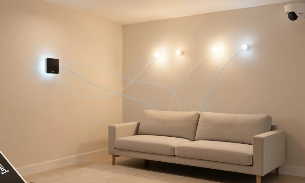 M0therearf smart home system connecting lights, thermostat, and security devices in one platform