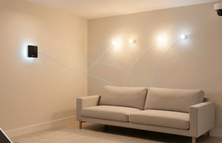 M0therearf smart home system connecting lights, thermostat, and security devices in one platform