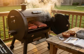 Masterbuilt Electric Smoker Manual OOP1 Manual guide showing assembly setup wood chips and temperature control for BBQ.