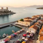 Merfez coastal town in Turkey with Ottoman architecture, harbor, and artisan market at golden hour
