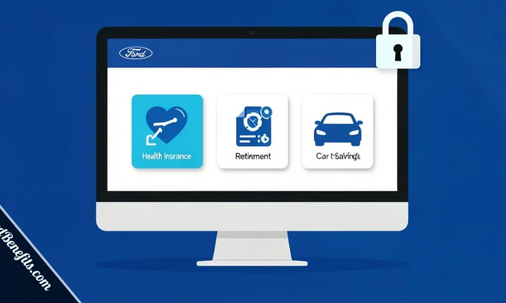 MyFordBenefits.com employee benefits portal showing health and retirement options