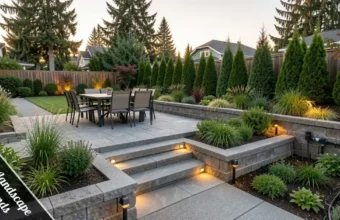 Nanaimo Landscape Design Trends 2026 — raised patio, retaining wall, native plants, and smart irrigation in a coastal BC backyard.
