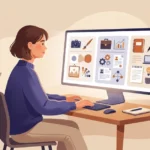 A person managing their digital identity across multiple content panels on a calm, modern platform like Phgasos