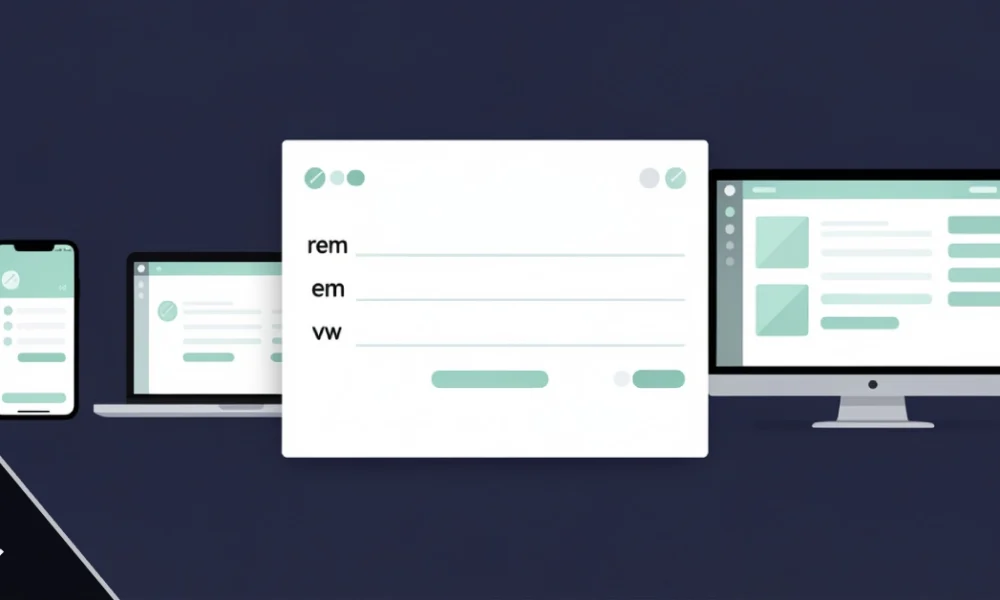 Pxless design concept showing fluid CSS units scaling across multiple screen sizes