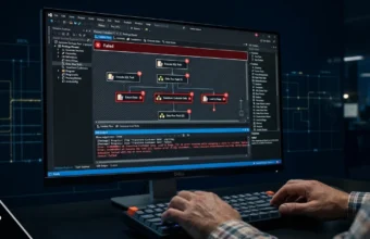 Developer viewing SSIS 469 error in a failed SQL Server Integration Services package execution log