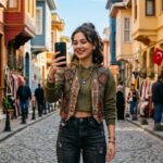 Young Turkish creator filming a TikTok video mixing modern style with Turkish cultural elements as part of the Türk Idla movement