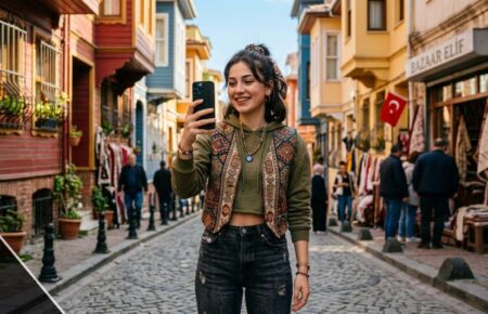 Young Turkish creator filming a TikTok video mixing modern style with Turkish cultural elements as part of the Türk Idla movement