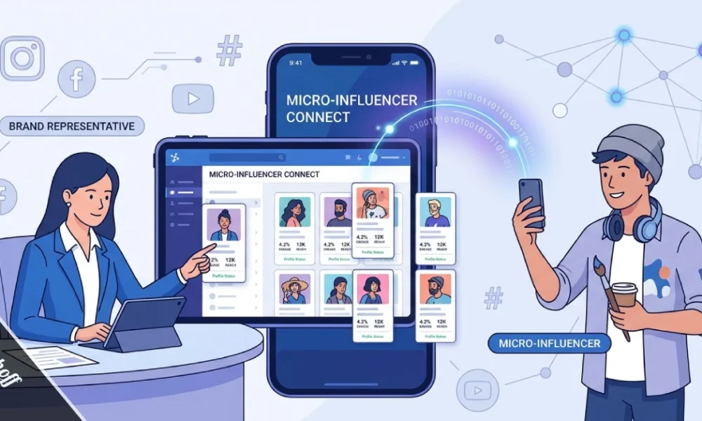 Hashoff influencer marketing platform dashboard showing brand and micro-influencer connection interface