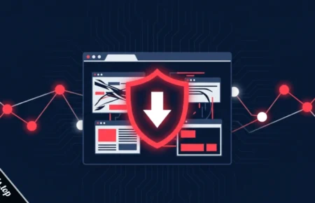 Red warning shield showing murgakamis.top virus forcing an automatic file download in a browser
