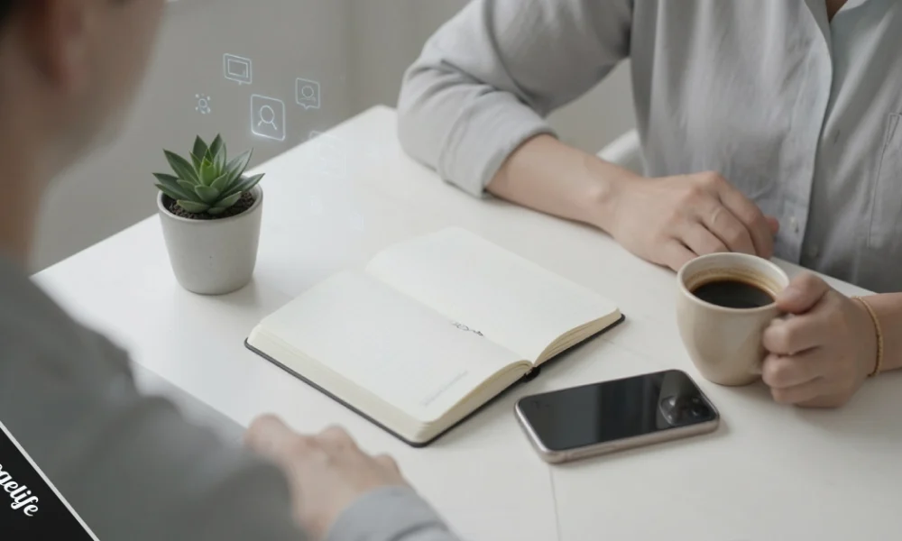 Person working calmly at a desk representing the Thestoogelife approach to sustainable digital creativity