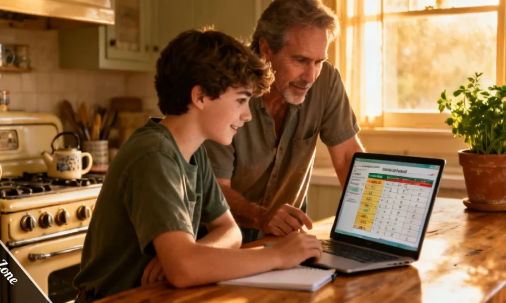 TxMyZone parent portal showing grades and attendance for Texas students on a laptop