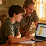 TxMyZone parent portal showing grades and attendance for Texas students on a laptop