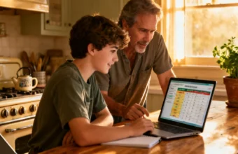 TxMyZone parent portal showing grades and attendance for Texas students on a laptop