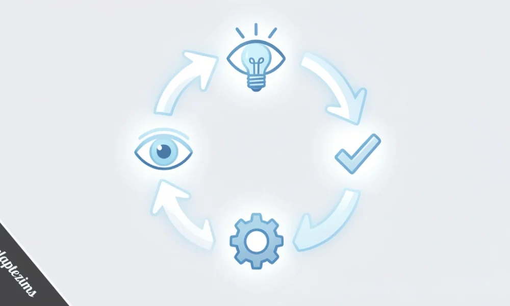 Vezgieclaptezims explained — a simple diagram showing how adaptive systems observe, interpret, act, and learn in real time