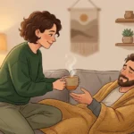 A caring partner showing wifekivers behavior by bringing comfort to their loved one at home