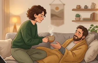 A caring partner showing wifekivers behavior by bringing comfort to their loved one at home