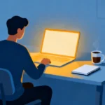 Person in deep focus during a woeken session at a clean minimal desk