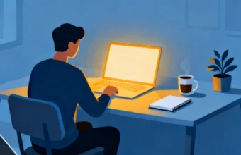 Person in deep focus during a woeken session at a clean minimal desk