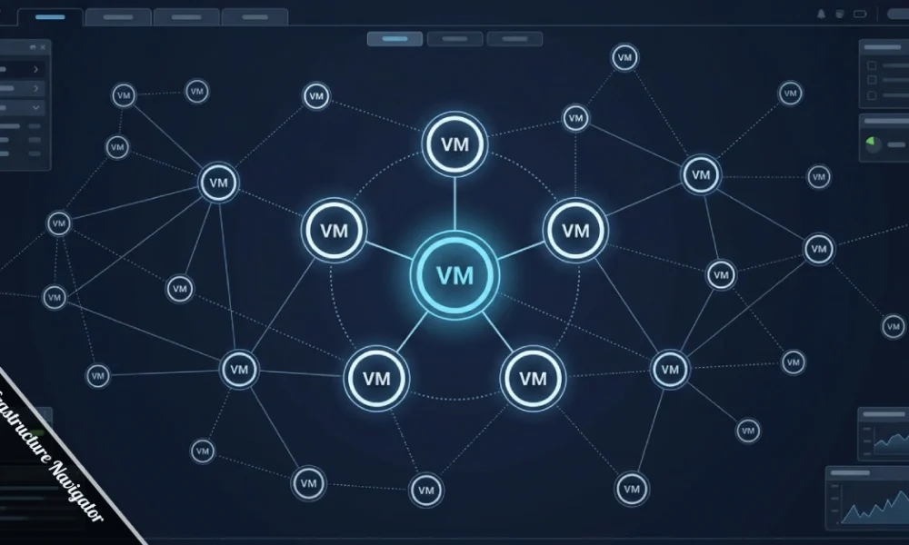 vRealize Infrastructure Navigator dependency map showing connected virtual machines in vSphere