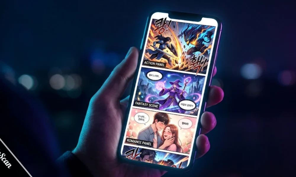 TempleScan manhwa platform showing HD Korean comics on a smartphone screen