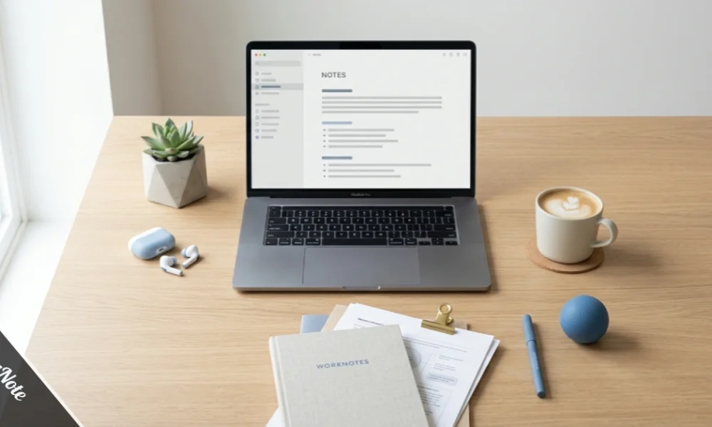 AxelaNote app open on laptop for note-taking and document management